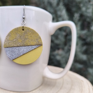 Citrom félhold bőr füli , Ékszer, Fülbevaló, Lógós kerek fülbevaló, Bőrművesség, MESKA