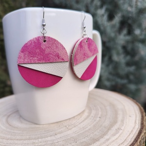 Rózsaszín félhold bőr füli , Ékszer, Fülbevaló, Lógós kerek fülbevaló, Bőrművesség, MESKA