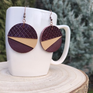 Burgundi félhold bőr füli  - ékszer - fülbevaló - lógós kerek fülbevaló - Meska.hu