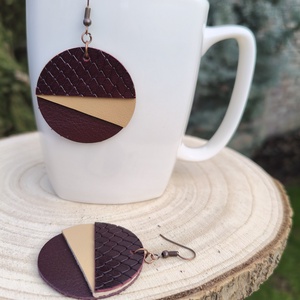 Burgundi félhold bőr füli  - ékszer - fülbevaló - lógós kerek fülbevaló - Meska.hu