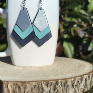 Ezüst -Türkiz gyémánt bőr füli  - ékszer - fülbevaló - lógó fülbevaló - Meska.hu