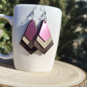 Bézs- rózsaszín gyémánt bőr füli  - ékszer - fülbevaló - lógó fülbevaló - Meska.hu