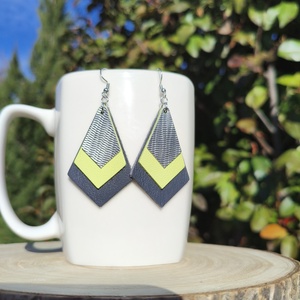 Ezüst -Lime gyémánt bőr füli  - ékszer - fülbevaló - lógó fülbevaló - Meska.hu