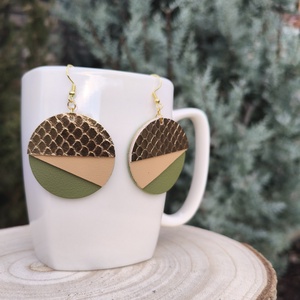 Arany - zöld félhold bőr füli , Ékszer, Fülbevaló, Lógós kerek fülbevaló, Bőrművesség, MESKA