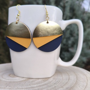 Napsárga félhold bőr füli , Ékszer, Fülbevaló, Lógós kerek fülbevaló, Bőrművesség, MESKA