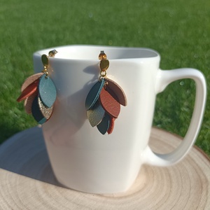 Őszi levelek bőr füli , Ékszer, Fülbevaló, Lógó fülbevaló, Bőrművesség, MESKA