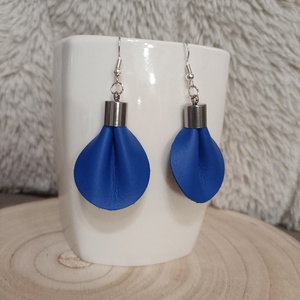 Kék bőr füli, Ékszer, Fülbevaló, Lógós kerek fülbevaló, Bőrművesség, Ékszerkészítés, MESKA