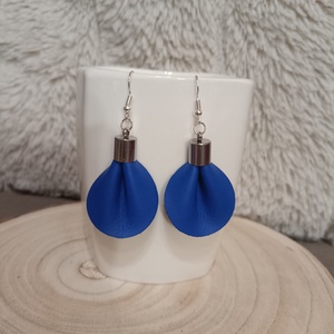 Kék bőr füli - ékszer - fülbevaló - lógós kerek fülbevaló - Meska.hu