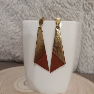 Arany-barna  bőr füli , Ékszer, Fülbevaló, Lógó fülbevaló, Bőrművesség, MESKA