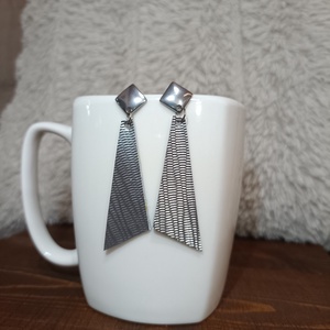 Fémes ezüst bőr füli , Ékszer, Fülbevaló, Lógó fülbevaló, Bőrművesség, MESKA