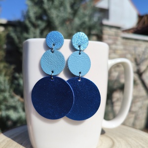 Kék körök bőr füli , Ékszer, Fülbevaló, Lógó fülbevaló, Bőrművesség, MESKA