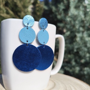 Kék körök bőr füli  - ékszer - fülbevaló - lógó fülbevaló - Meska.hu