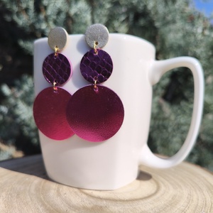 Pink -lila körök bőr füli , Ékszer, Fülbevaló, Lógó fülbevaló, Bőrművesség, MESKA