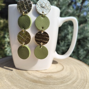 Aranykrokkó-oliva körök bőr füli  - ékszer - fülbevaló - lógó fülbevaló - Meska.hu
