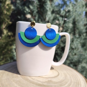 Kék-zöld bőr füli  - ékszer - fülbevaló - lógó fülbevaló - Meska.hu