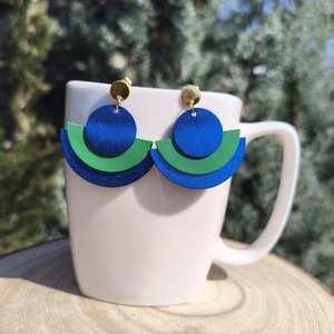 Kék-zöld bőr füli  - ékszer - fülbevaló - lógó fülbevaló - Meska.hu