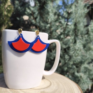 Kék-narancspiros bőr füli  - ékszer - fülbevaló - lógó fülbevaló - Meska.hu