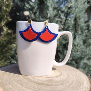 Kék-narancspiros bőr füli , Ékszer, Fülbevaló, Lógó fülbevaló, Bőrművesség, MESKA