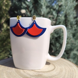 Kék-narancspiros bőr füli  - ékszer - fülbevaló - lógó fülbevaló - Meska.hu