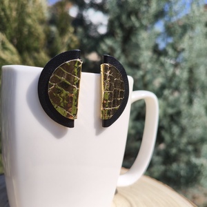 Fekete -aranykrokkó bőr füli , Ékszer, Fülbevaló, Lógó fülbevaló, Bőrművesség, MESKA