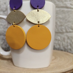 Lila - sárga bőr füli  - Meska.hu