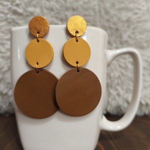 Narancs körök bőr füli  - ékszer - fülbevaló - lógó fülbevaló - Meska.hu