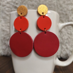Narancs -piros körök bőr füli , Ékszer, Fülbevaló, Lógó fülbevaló, Bőrművesség, MESKA