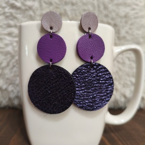 Lila körök bőr füli , Ékszer, Fülbevaló, Lógó fülbevaló, Bőrművesség, MESKA