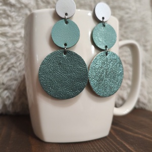 Türkiz -fehér körök bőr füli  - Meska.hu