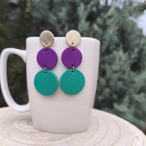 Pezsgő -lila-zöld körök bőr füli , Ékszer, Fülbevaló, Lógó fülbevaló, Bőrművesség, MESKA
