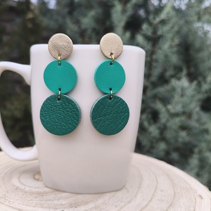 Pezsgő -lila-zöld körök bőr füli , Ékszer, Fülbevaló, Lógó fülbevaló, Bőrművesség, MESKA