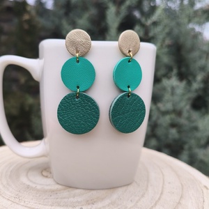 Pezsgő -lila-zöld körök bőr füli  - ékszer - fülbevaló - lógó fülbevaló - Meska.hu