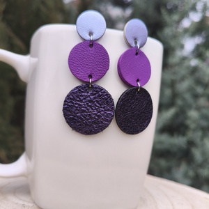 Pezsgő -lila-zöld körök bőr füli , Ékszer, Fülbevaló, Lógó fülbevaló, Bőrművesség, MESKA