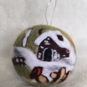 Tűnemezelt karácsonyfadísz - téli táj, Karácsony, Karácsonyi lakásdekoráció, Karácsonyfadíszek, Nemezelés, MESKA