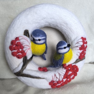 Tűnemezelt ajtódísz - kékcinegék - otthon & életmód - dekoráció - ajtó- és ablak dekoráció - ajtódísz & kopogtató - Meska.hu