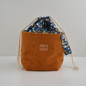 Közepes méretű behúzós projekt táska kézimunkához (mustár kordbársony), Táska & Tok, Kézitáska & válltáska, Kézitáska, Varrás, MESKA