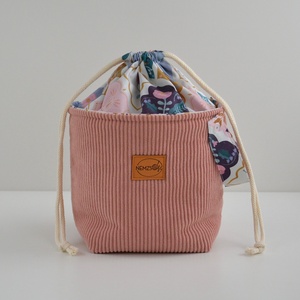 Közepes méretű behúzós projekt táska kézimunkához (rózsaszín kordbársony), Táska & Tok, Kézitáska & válltáska, Kézitáska, Varrás, MESKA