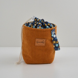 Kis méretű behúzós projekt táska kézimunkához (mustár kordbársony), Táska & Tok, Kézitáska & válltáska, Kézitáska, Varrás, MESKA