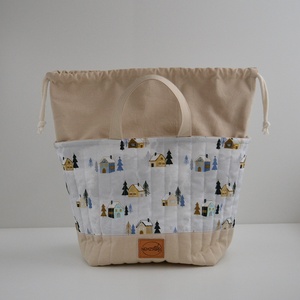 Nagy méretű behúzós projekt táska kézimunkához (téli házas) - táska & tok - kézitáska & válltáska - kézitáska - Meska.hu