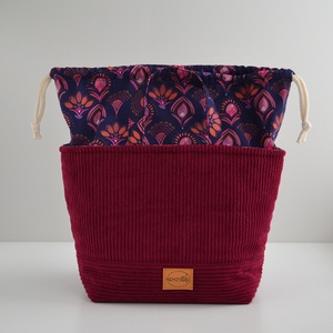 Nagy méretű behúzós projekt táska kézimunkához (bordó kordbársony) - táska & tok - kézitáska & válltáska - kézitáska - Meska.hu