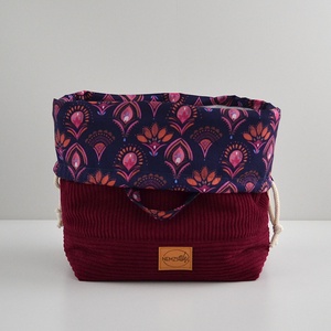 Nagy méretű behúzós projekt táska kézimunkához (bordó kordbársony) - táska & tok - kézitáska & válltáska - kézitáska - Meska.hu