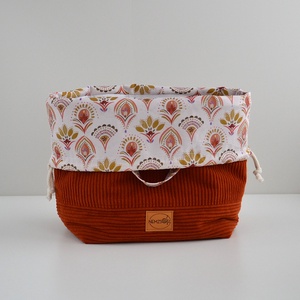 Nagy méretű behúzós projekt táska kézimunkához (sötét narancs kordbársony) - táska & tok - kézitáska & válltáska - kézitáska - Meska.hu