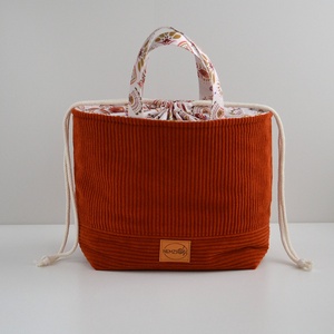 Nagy méretű behúzós projekt táska kézimunkához (sötét narancs kordbársony), Táska & Tok, Kézitáska & válltáska, Kézitáska, Varrás, MESKA