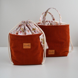 Nagy méretű behúzós projekt táska kézimunkához (sötét narancs kordbársony) - táska & tok - kézitáska & válltáska - kézitáska - Meska.hu