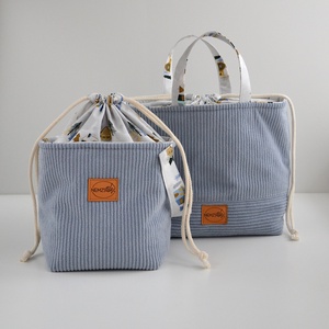 Nagy méretű behúzós projekt táska kézimunkához (világoskék téli házas kordbársony) - táska & tok - kézitáska & válltáska - kézitáska - Meska.hu