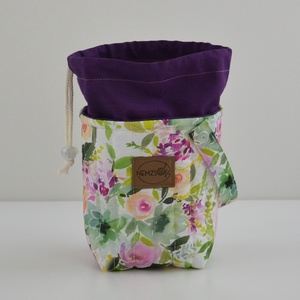 Kis méretű behúzós projekt táska kézimunkához (lila virágos) - táska & tok - kézitáska & válltáska - kézitáska - Meska.hu