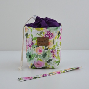 Kis méretű behúzós projekt táska kézimunkához (lila virágos) - táska & tok - kézitáska & válltáska - kézitáska - Meska.hu