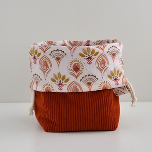 Közepes méretű behúzós projekt táska kézimunkához (sötét narancs kordbársony) - táska & tok - kézitáska & válltáska - kézitáska - Meska.hu