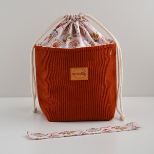 Közepes méretű behúzós projekt táska kézimunkához (sötét narancs kordbársony) - táska & tok - kézitáska & válltáska - kézitáska - Meska.hu