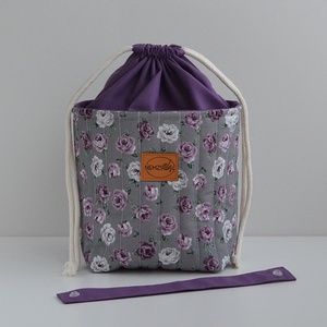 Közepes méretű behúzós projekt táska kézimunkához (lila rózsás) - táska & tok - kézitáska & válltáska - kézitáska - Meska.hu